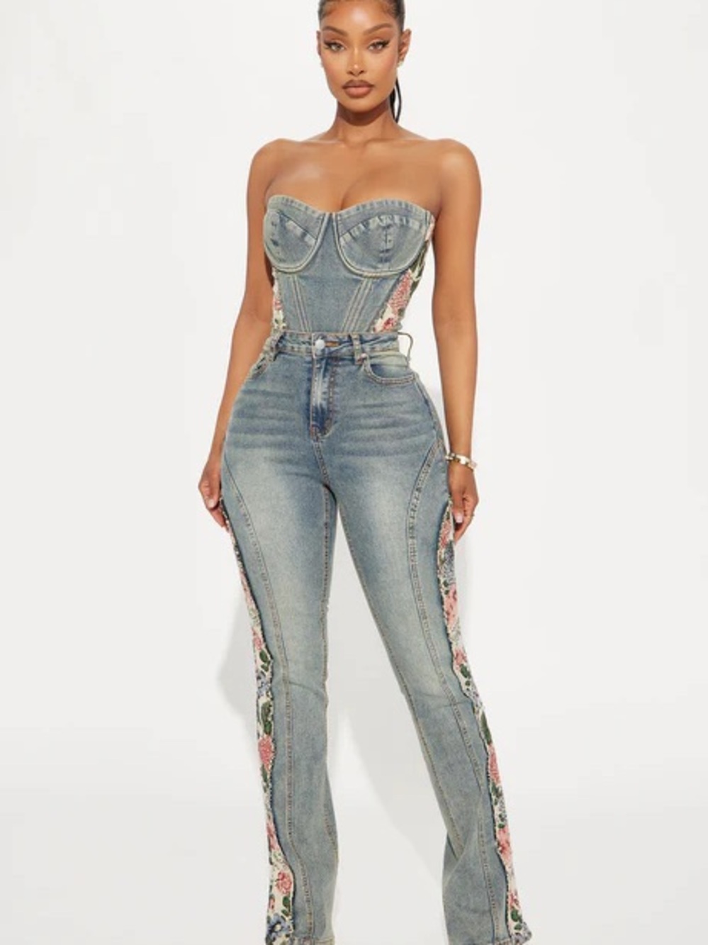 Amari Floral Stretch Bootcut Jeans - Vintage Wash